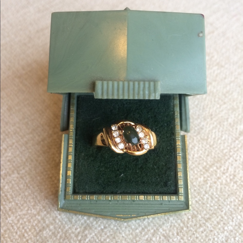 Vintage jade and CZ ring